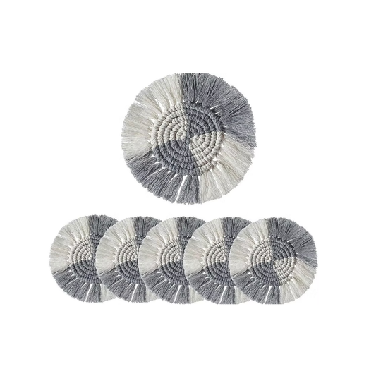 Handmade Boho Macrame Coasters Grey (Pack of 6)